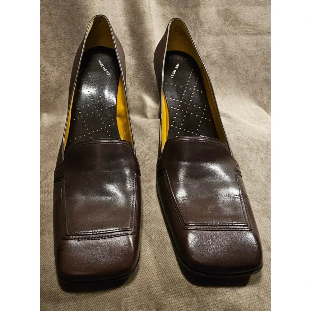 Vintage 90s 11 Nine West Nehemyar Roasted Chestnut Leather Square Toe Loafer